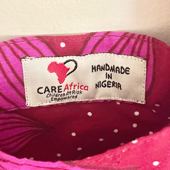 CARE Africa Floral Print Hand Made Fair Trade Red Fuchsia Yellow Cloth Tote Bag - Picture 7 of 7